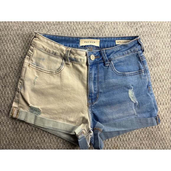 PacSun Pants - PacSun Shortie Shorts Two-Tone Bleached Distressed Super Stretch High Rise Sz 25